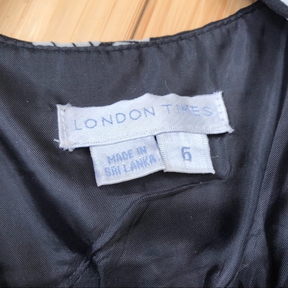 London Times Black and Cream Leaf Print Dress, 6. - Picture 7 of 8